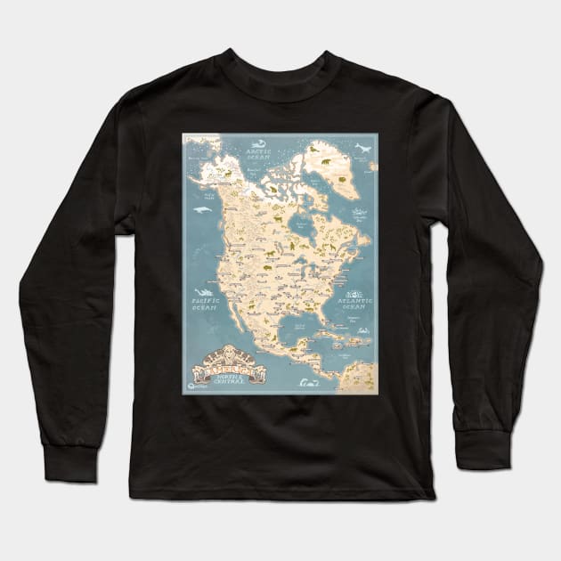 America map / North & Central / hand drawn Long Sleeve T-Shirt by qpiii